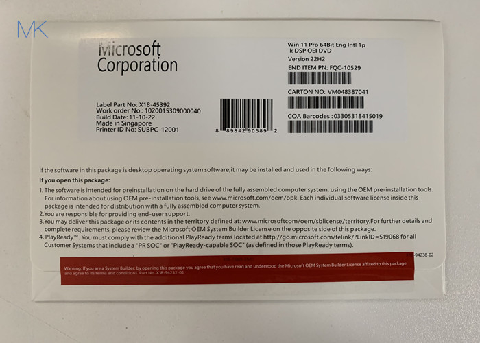 Microsoft OEM System Builder Windows 11 Professional OEM 64-bitowy OEI DVD English 22H2