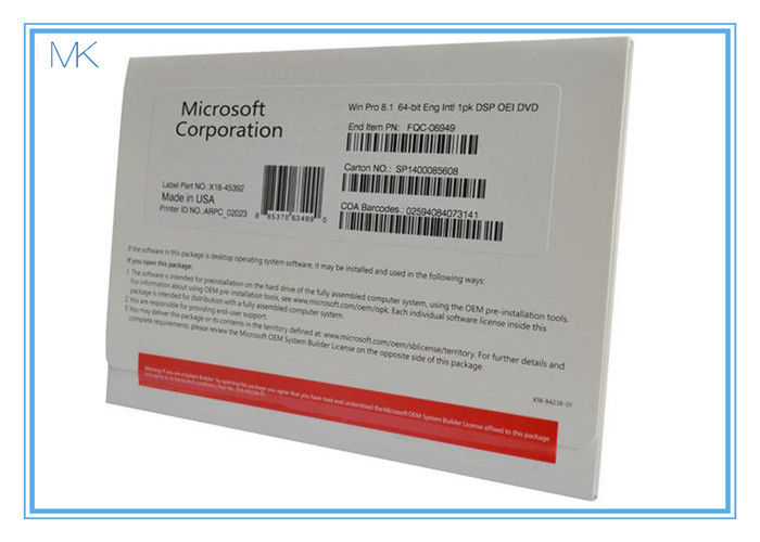 Oryginalny system Windows 8.1 64 bitowy klucz produktu OEM Pakiet DVD Key Card