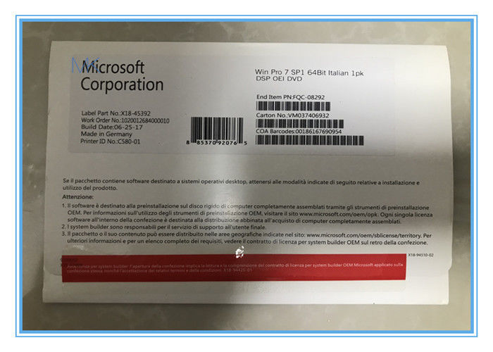 FQC - 08929 Microsoft Windows 7 Pro Online włoski język 2 GB RAM dla 64 - bitów