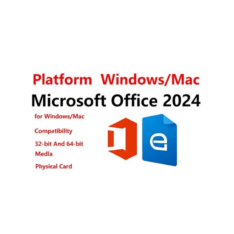 Platforma Windows/Mac Microsoft Office 2024 dla systemu Windows/Mac Kompatybilność 32-bitowa i 64-bitowa Media Physical Card