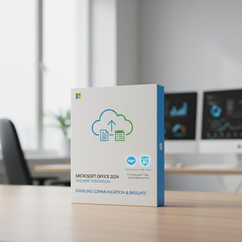Integracja z OneDrive Microsoft Office 2024 Oferuje narzędzia komunikacyjne Skype i narzędzia analizy danych Power BI umożliwia komunikację